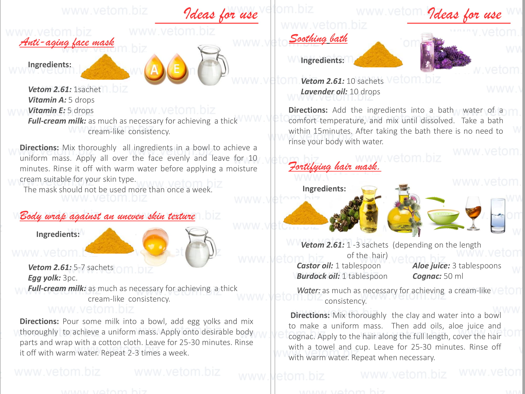 Vetom 2.61 - Yellow cosmetic clay. Ideas for use: Anti-aging face mask, Body wrap against an uneven skin texture, Soothing bath, Fortifying hair mask.